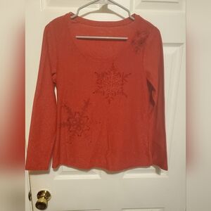 Red Women's Top with Snowflake Design